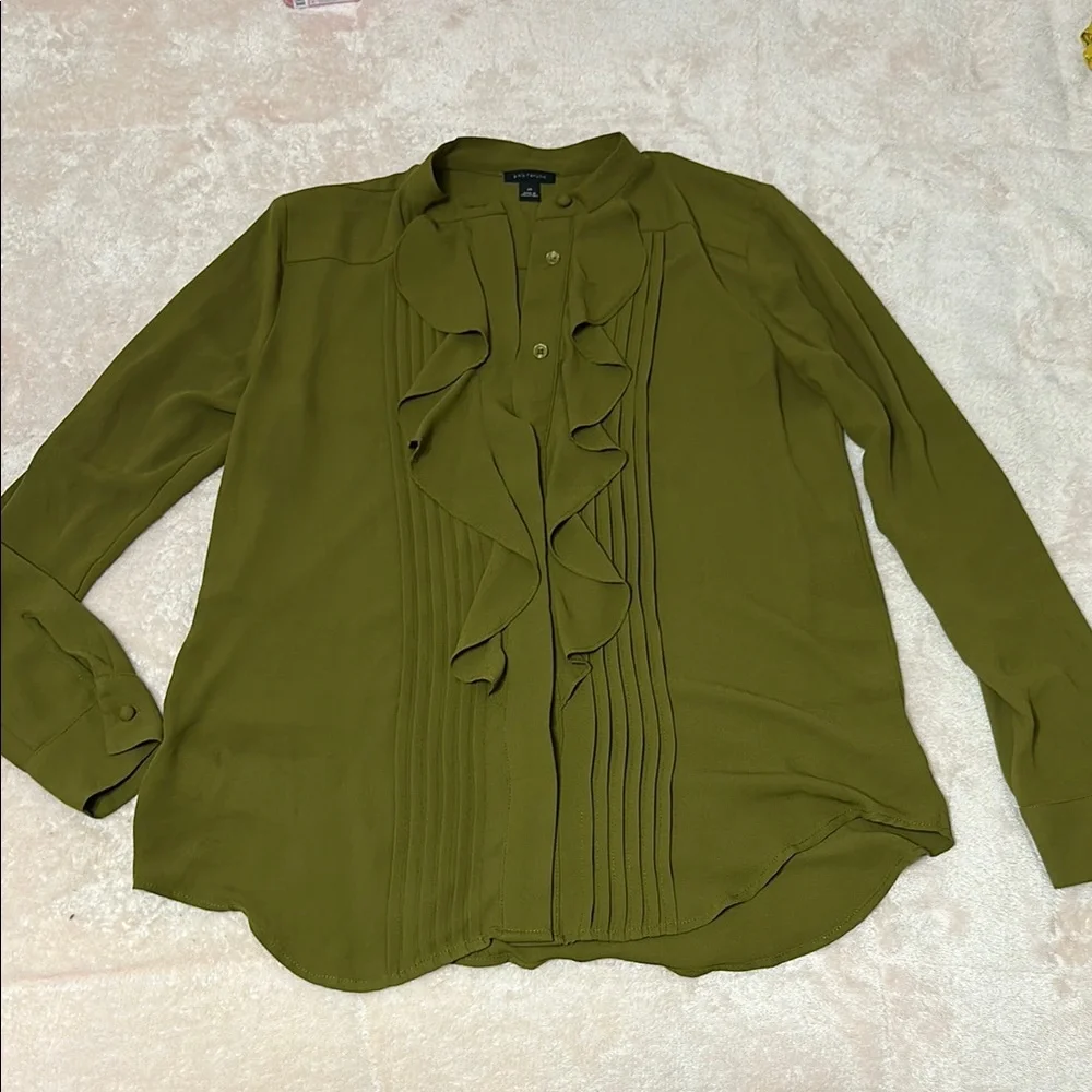 Olive Green Women's Ruffle Blouse - Picture 1 of 2